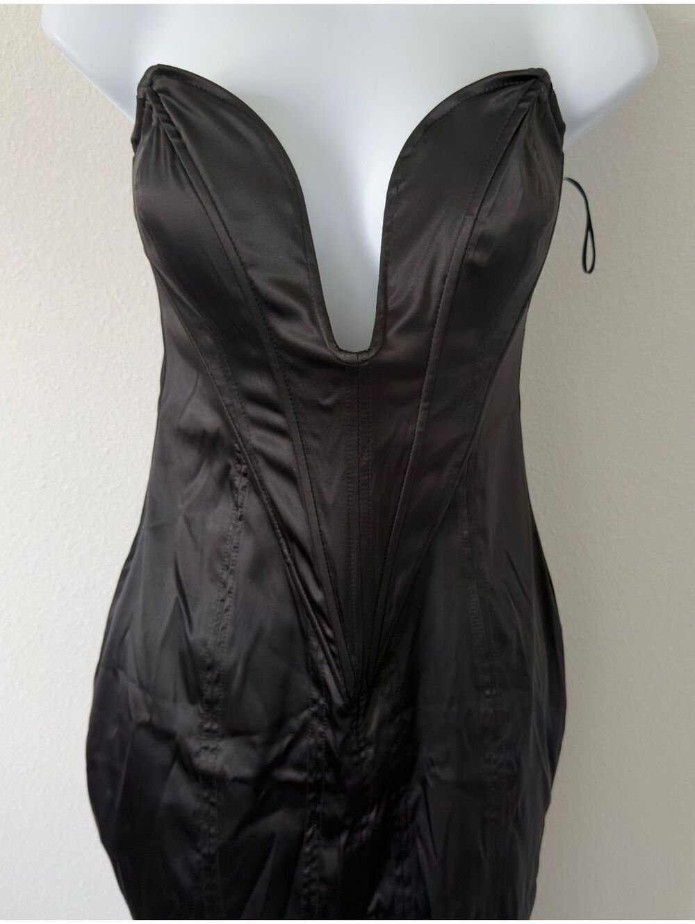 Mrs Blush Black Satin Strapless Corset Bodycon Mini Dress Women's Size Large - Picture 3 of 4